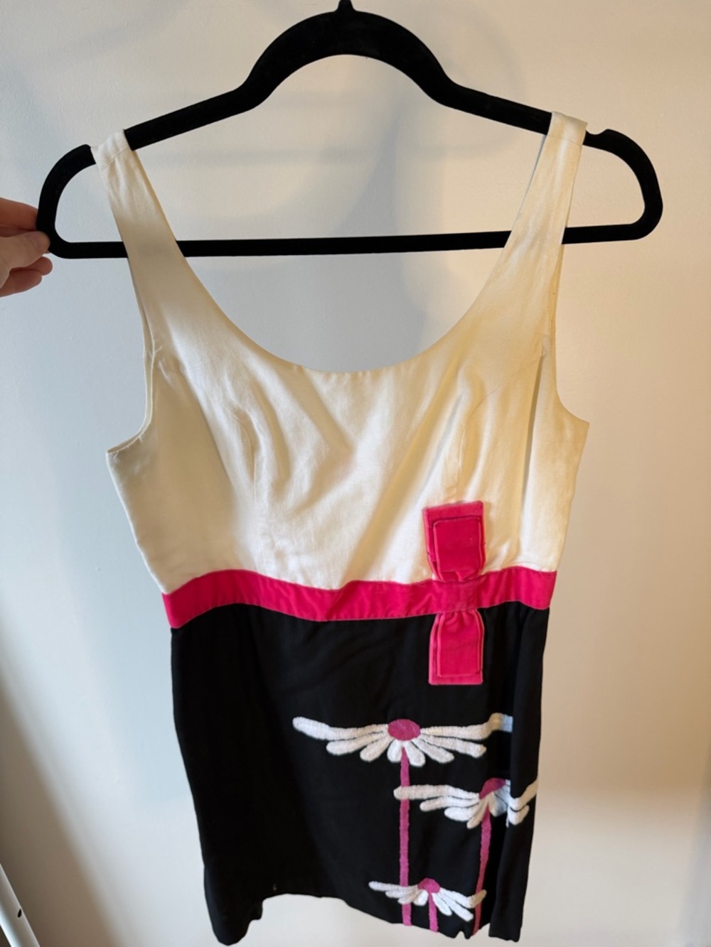 Y2K Betsey Johnson Cream, Black and Pink Dress - Picture 1 of 5